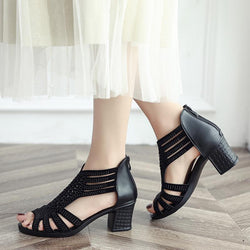 Women's peep toe chunky block heel gladiator sandals