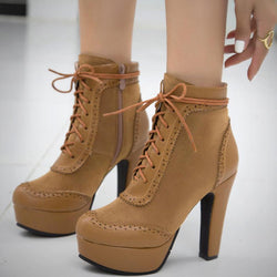Chunky high heel oxford boots front lace platform booties