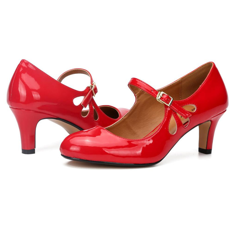 Women's vintage retro closed round toe shoe with ankle strap