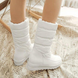 Winter warm down cloth mid calf boots | Inner wedge snow boots for women