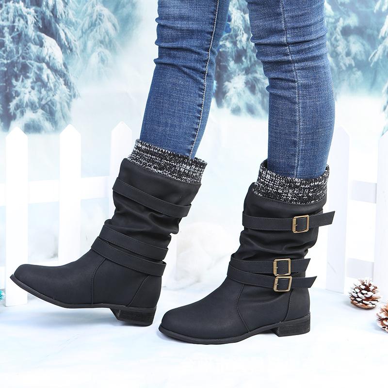Warm lined sweater cuff mid calf slouch boots for women