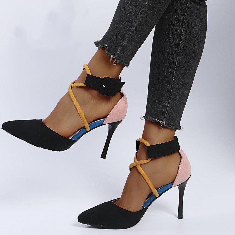 Women's color patchwork criss cross closed toe high heels