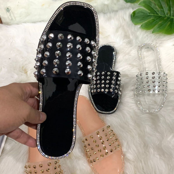 Women's studded jelly clear slides summer outdoors flat slippers