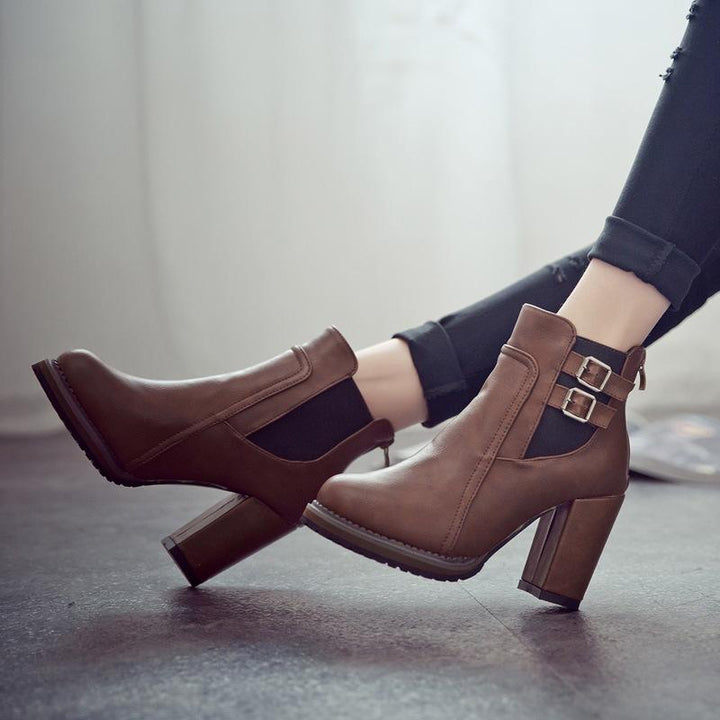 Women's block high heel elastic ankle chelsea booties