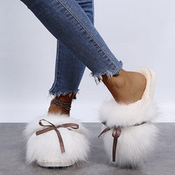 Women's cute bowknot fuzzy winter slippers | closed toe indoor slippers