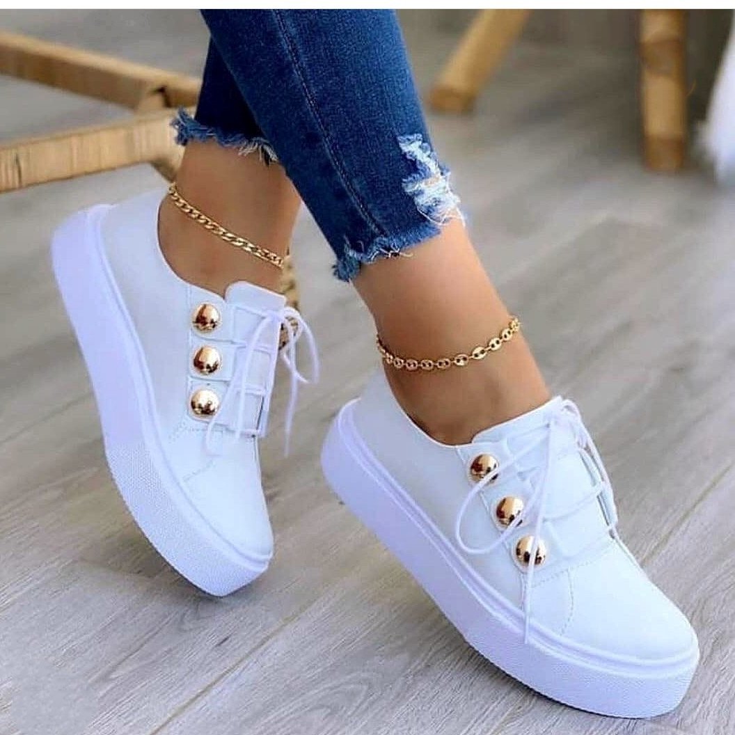 Women's thick platform lace-up sneakers casual shoes