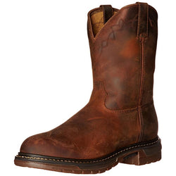 Men's retro brown mid calf cowboy boots | Low heel round toe biker boots