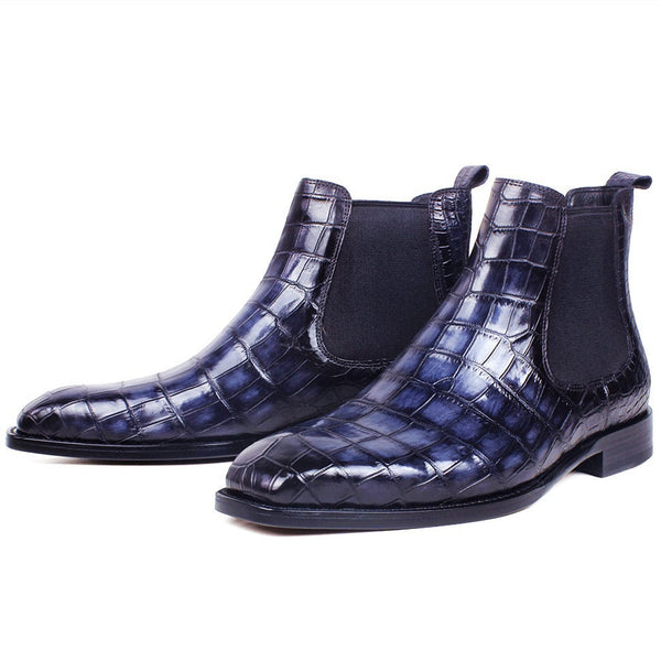 Men's crocodile low heel chelsea boots casual dress boots