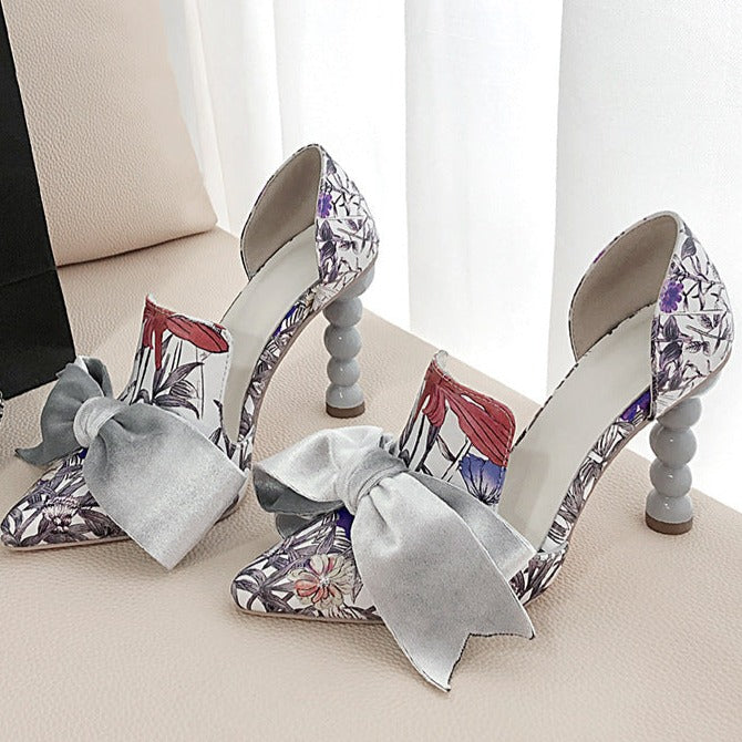 Women's elegant bowknot pointed toe chunky high heels pumps summer party heels
