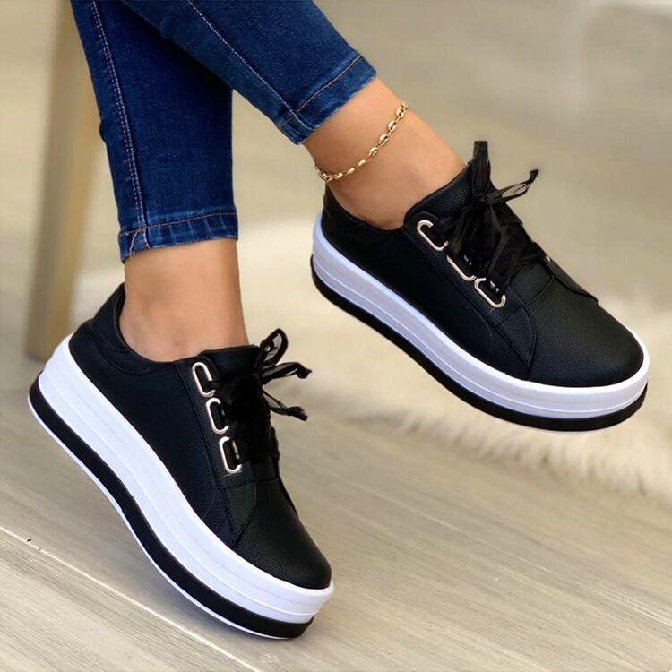 Chunky platform round toe lace-up sneakers shoes for women