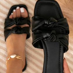 Braided bowknot 2 straps slides | Women's summer casual slippers