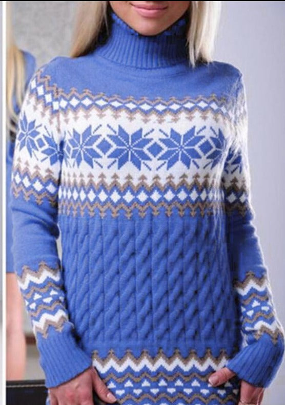 Women Snowflake Turtleneck Sweater For Christmas - fashionshoeshouse