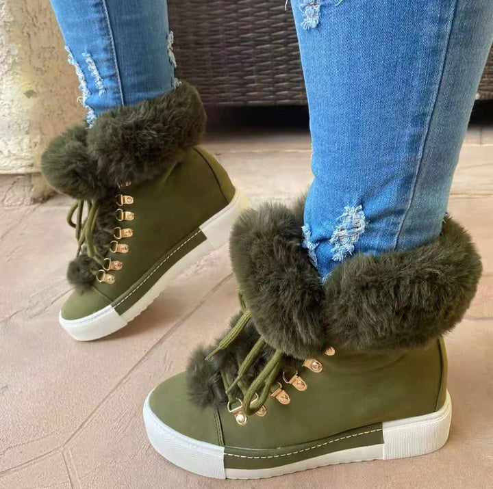 Furry warm lace-up platform snow booties