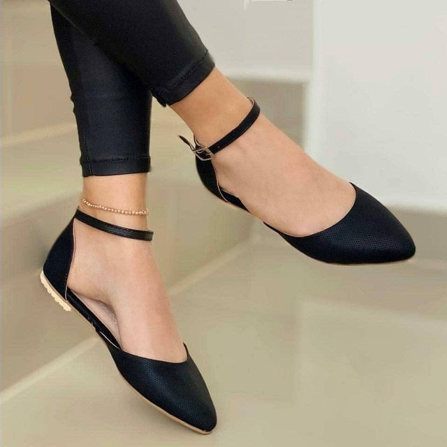 Women's flat closed pointed toe ankle strap sandals