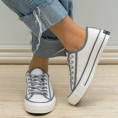 Women Retro Canvas Sneakers Casual Lace Up Flat Sneakers - fashionshoeshouse