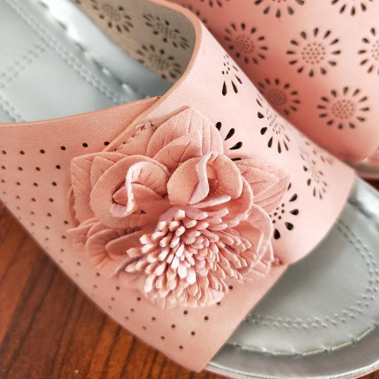 Women's retro flower arch support low wedge slide sandals