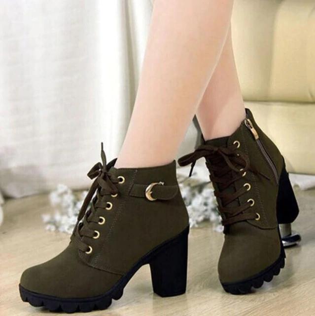 2020 New Autumn Winter Ladies Boots High Quality Lace Up Women Ankle Boots - fashionshoeshouse