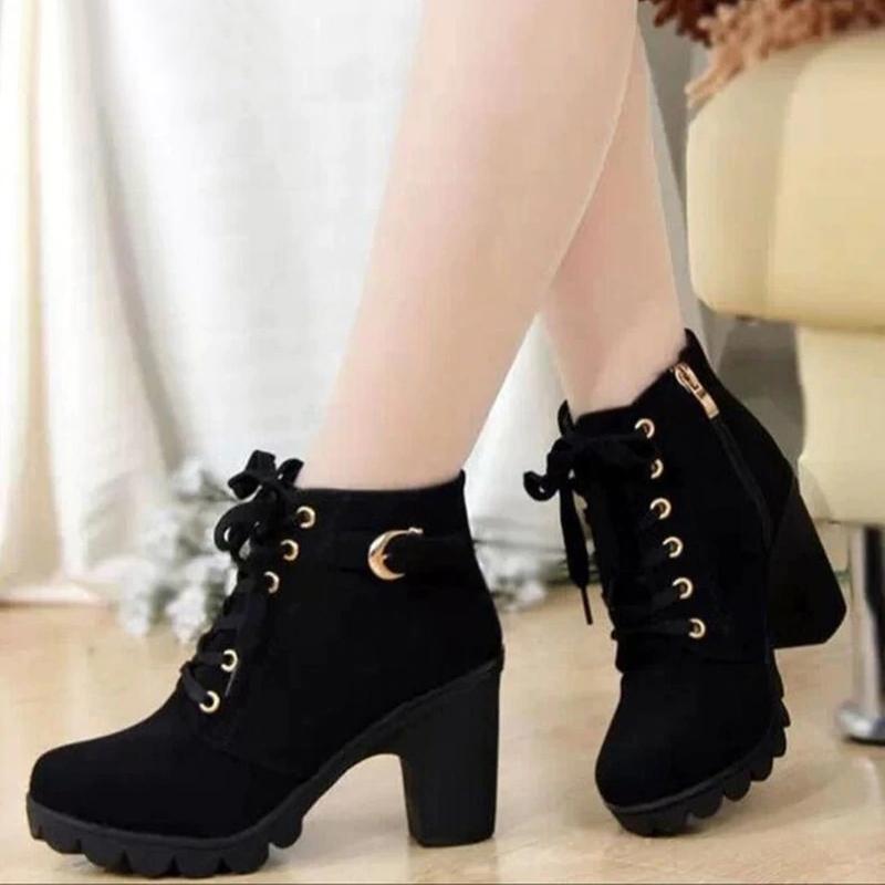 2020 New Autumn Winter Ladies Boots High Quality Lace Up Women Ankle Boots - fashionshoeshouse