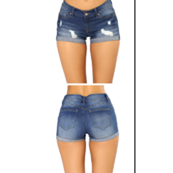 Woemn's low rise cuffed denim shorts distressed ripped jeans shorts