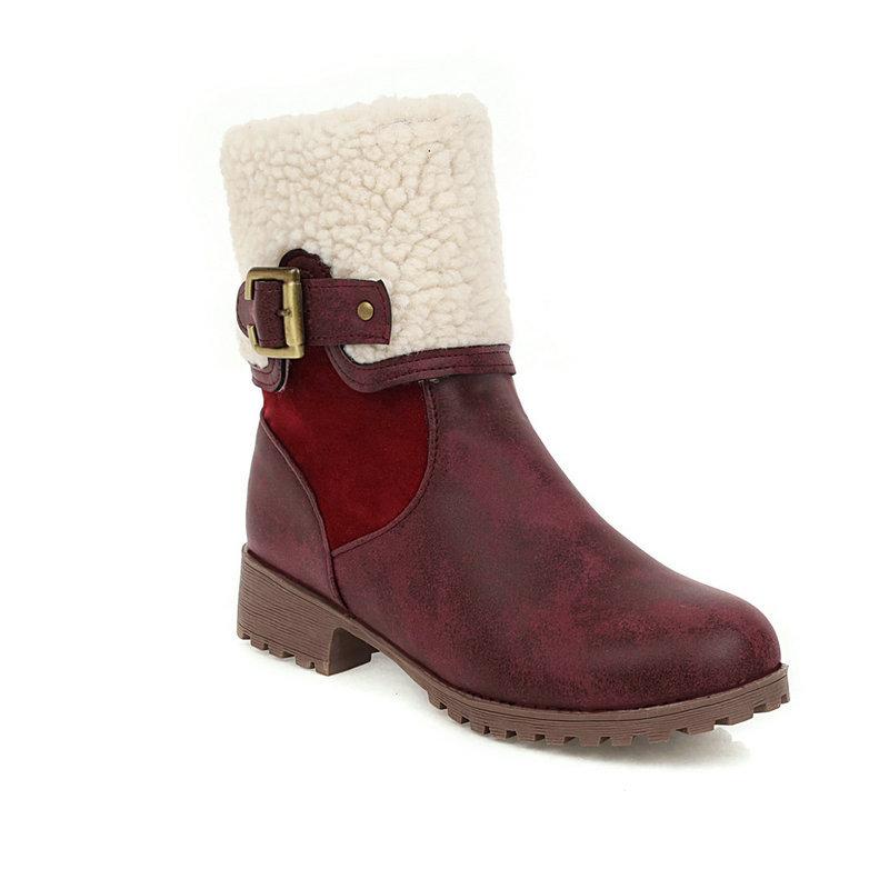 Fold over plush lined warm mid calf snow boots