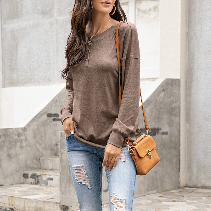 Winter Fall Crew Neck Long Sleeve Casual Shirts For Women