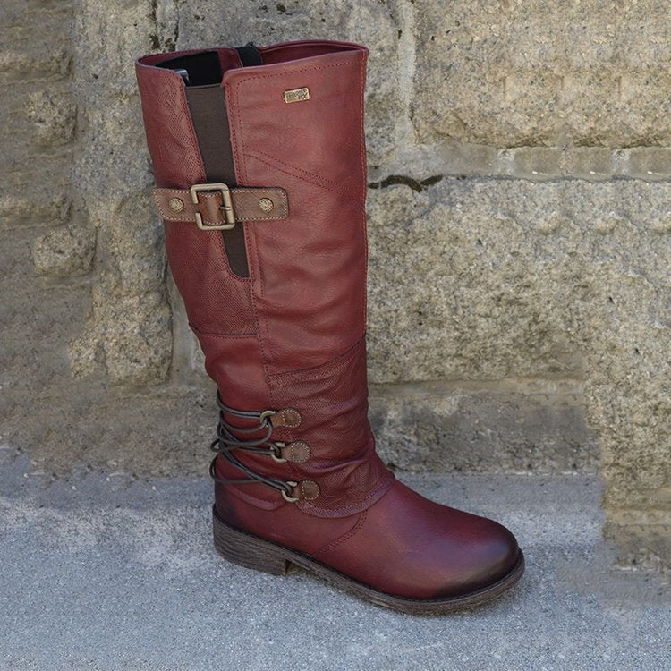 Women's low heel mid calf boots with zipper