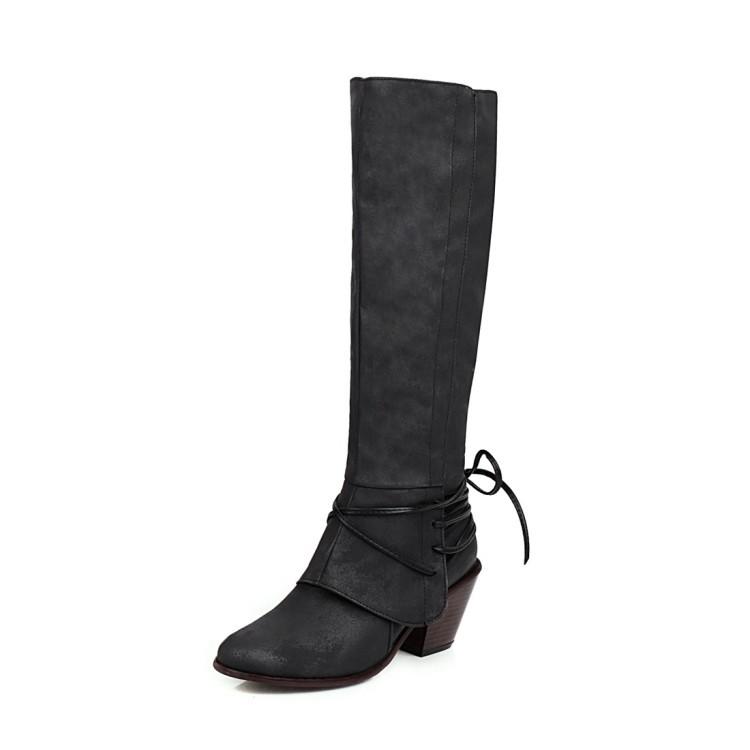 Women's chunky block heel knee high boots