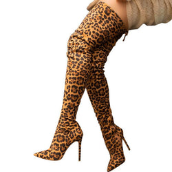 Women's sexy leopard stiletto high heel thigh high boots