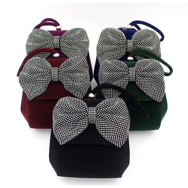 Cute rhinestone bowknot square evening bag cltuch Prom party wedding handbag