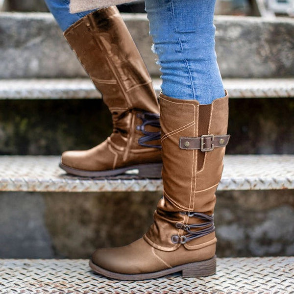 Women's low heel mid calf boots with zipper
