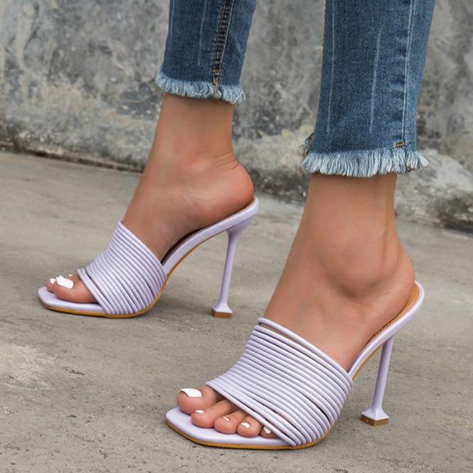 Women's square peep toe stiletto heels slides