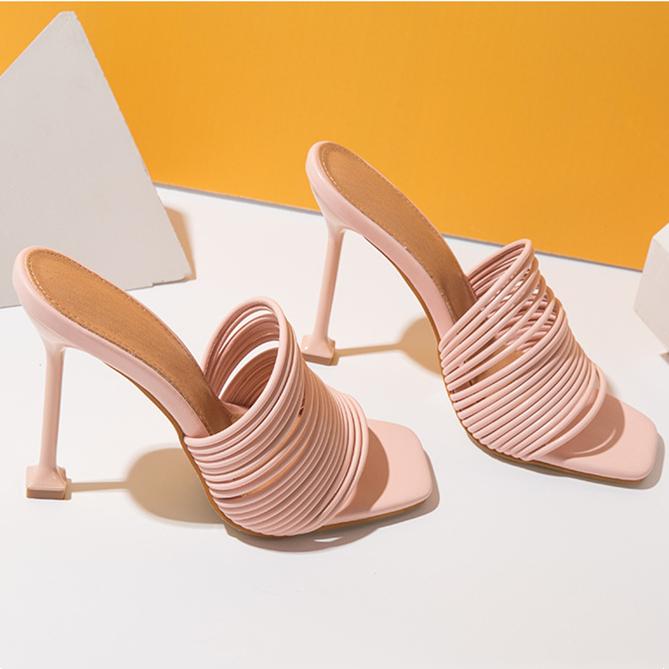Women's square peep toe stiletto heels slides