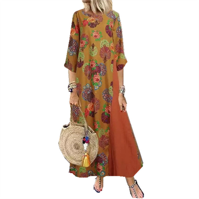 Women Vintage Floral Half Sleeve Boho Summer Dresses