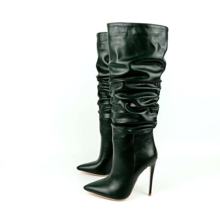 Women sexy stiletto high heel pointed toe slouch knee high boots