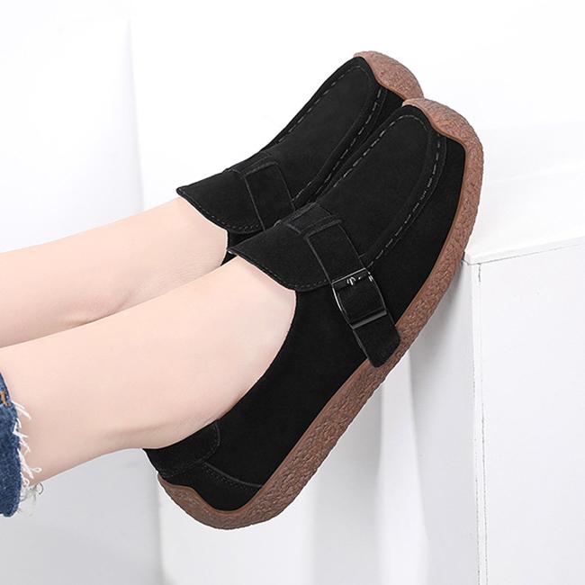 Women's flat buckle strap loafers slip on flat shoes for spring/fall