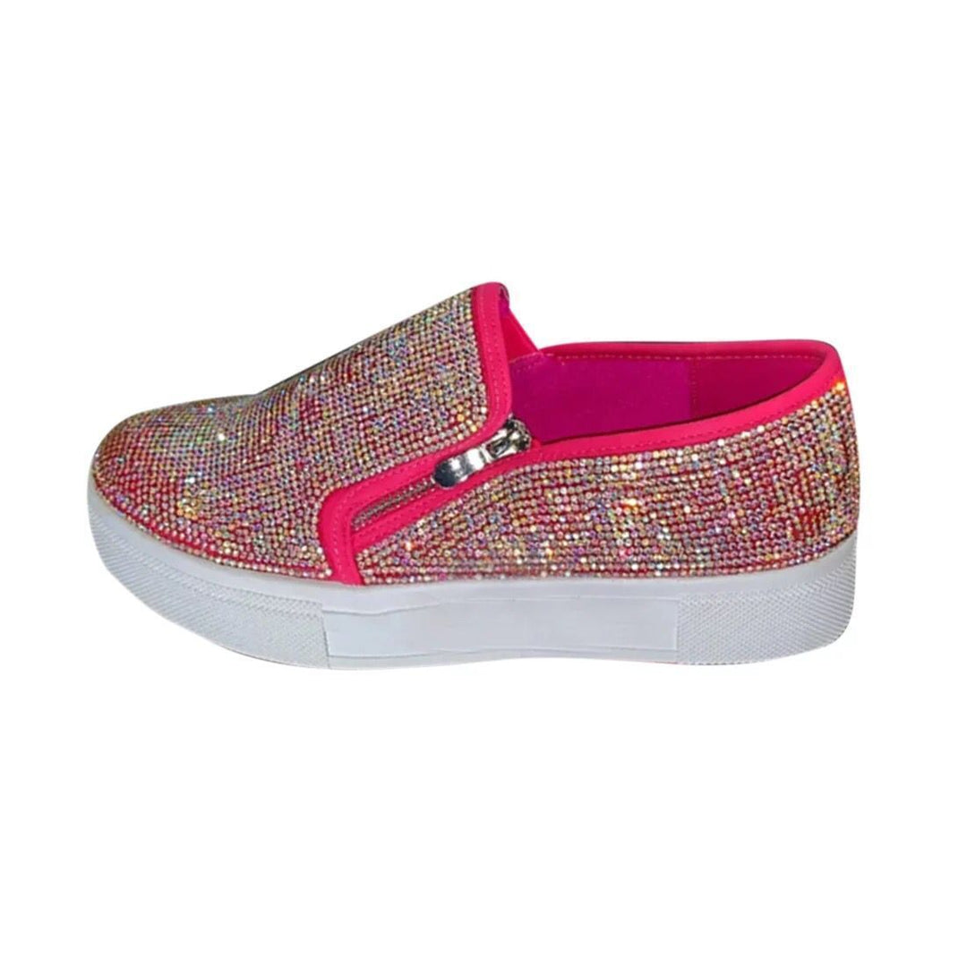 Women's cute glitter slip on platform sneakers zipper comfort walking shoes
