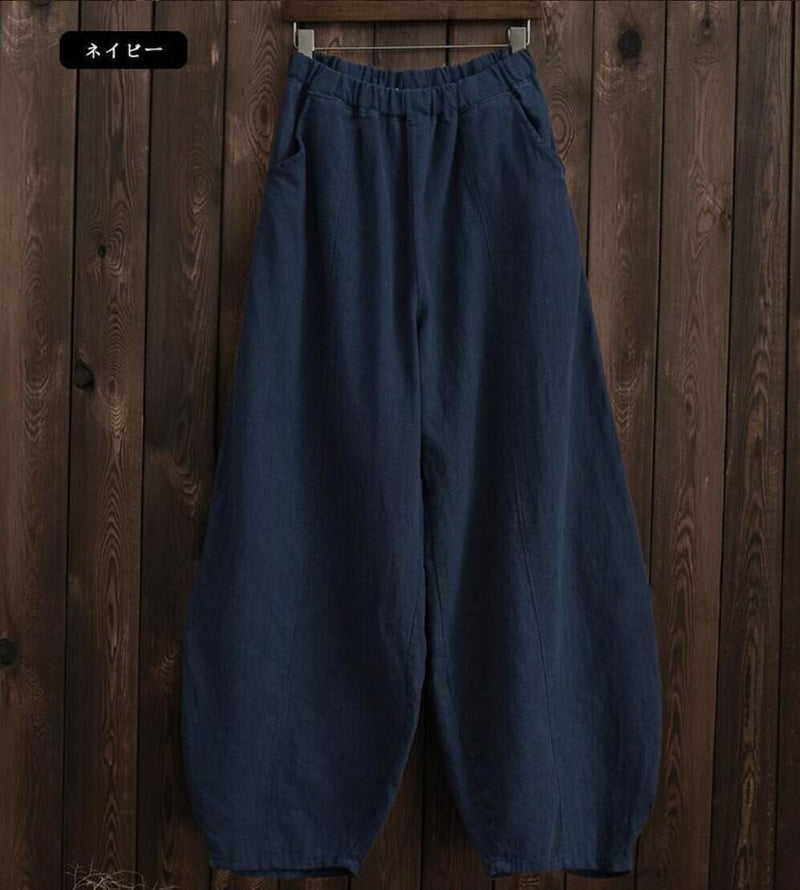 Women's linen balloon pants casual wide leg pants with pockets summer loose fit