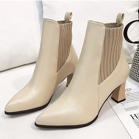 Women's heeled pointed toe chealsea boots elegant ankle boots