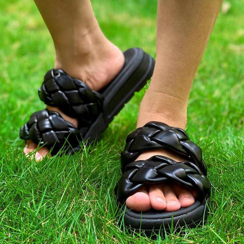 Women's 2 woven strap platform slide sandals