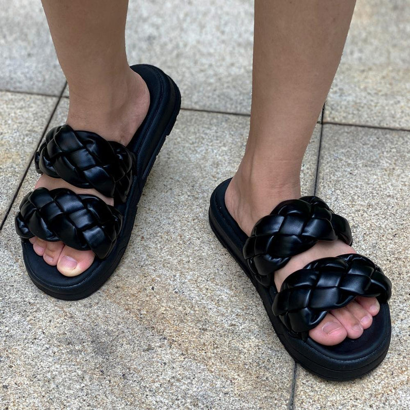 Women's 2 woven strap platform slide sandals
