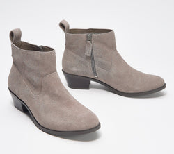Women's suede chunky mid heel ankle booties with zipper