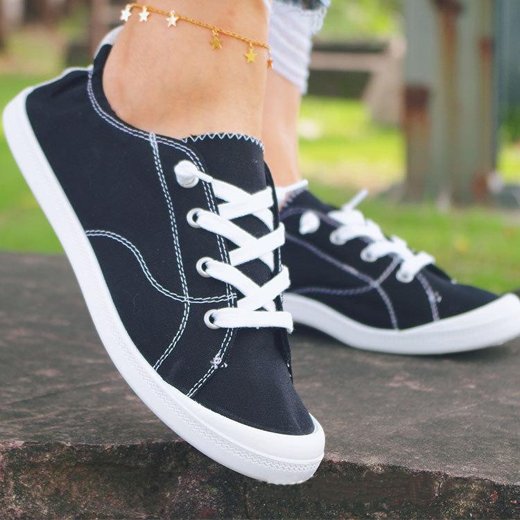 Women's black summer low cut canvas shoes casual daily shoes