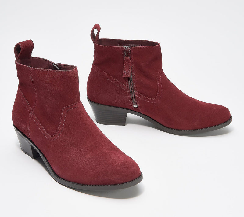 Women's suede chunky mid heel ankle booties with zipper