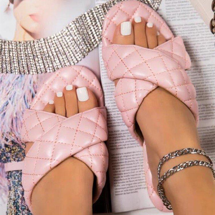 Women's quilted criss cross arch support slide sandals indoor & outdoor slippers