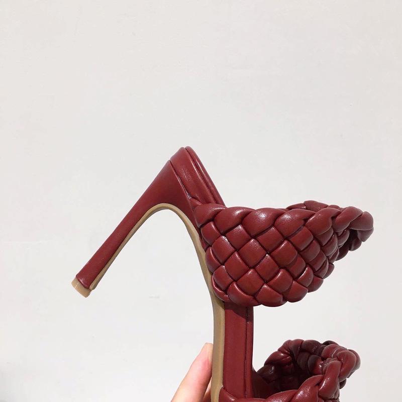 Women's woven 2 straps stiletto high heel slides