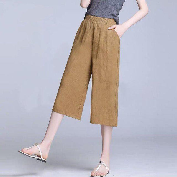 Women's linen gaucho pants summer casual loose fit wide leg capri pants with pockets