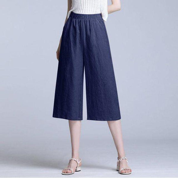 Women's linen gaucho pants summer casual loose fit wide leg capri pants with pockets