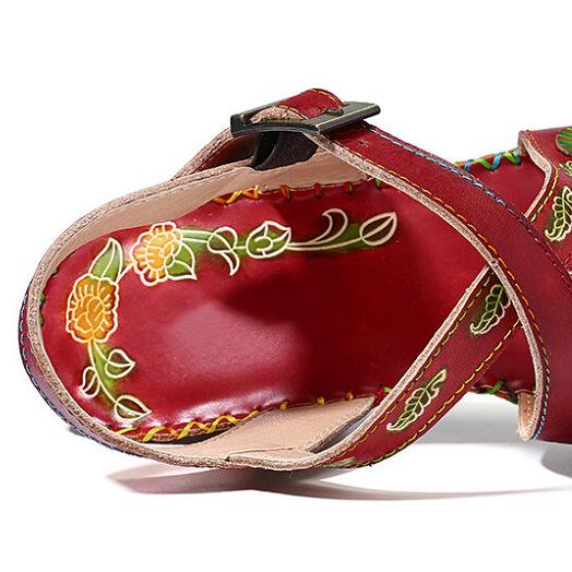 Women's retro ethnic floral medium chunky sandals