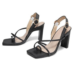 Women's black ring toe criss cross buckle strap sandals comfortable walking