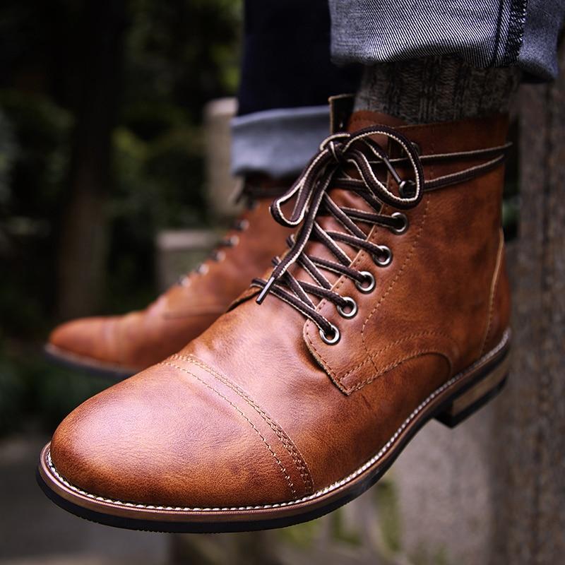 Men's retro lace-up casual boots Round toe biker boots